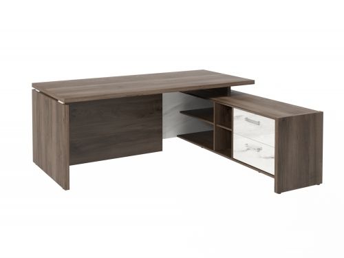 Стол руководителя с опорной тумбой Festus FI-119R.GG 1800x1900x750 (Орех Пацифик Табак/Мрамор Леванто белый)
