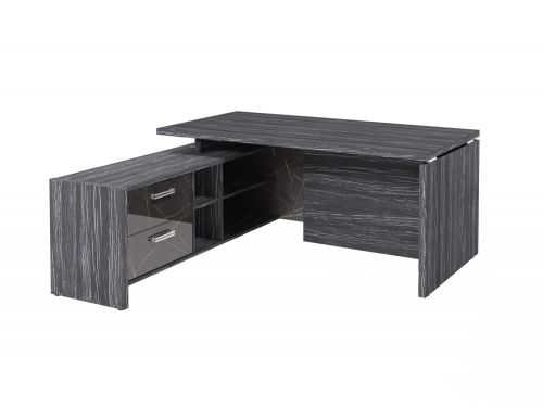 Стол руководителя с опорной тумбой Festus FI-117L.GG 1800x1700x750 (Древесина Графит/Камень Пьетра Гриджиа черный)