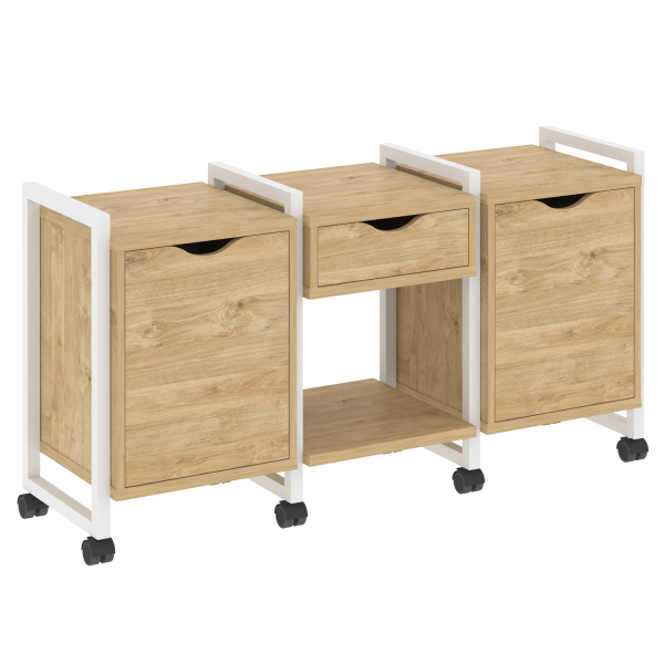 Тумба на колесных опорах наборная VR.L-TN-7.K 1440x460x767 (Тиквуд Светлый/Белый металл)