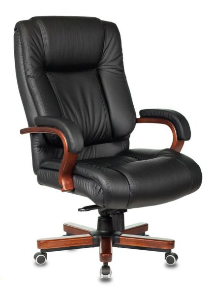 Кресло руководителя T-9925WALNUT черный кожа/кожзам крестов. металл/дерево (Черный)