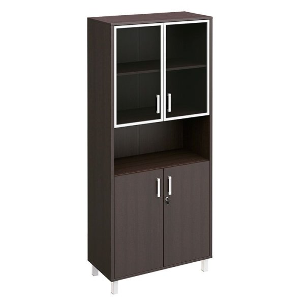Шкаф для документов стекло в рамке + ДСП с замком + ниша Борн B 430-823-1 900x450x2074 (Венге)