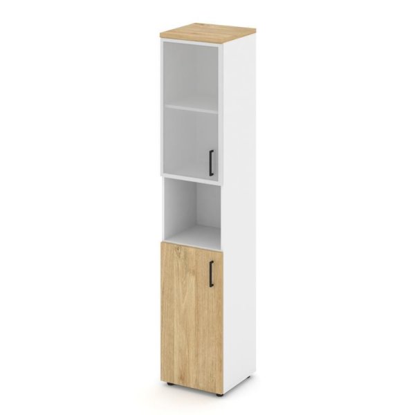 Шкаф высокий узкий SN.STU.E-106(L) (400х400х1982) (Белый/Тиквуд Светлый/Сатин)