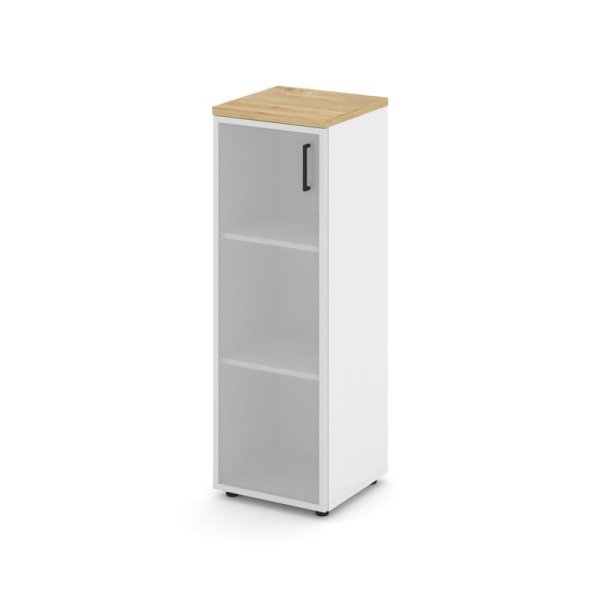 Шкаф средний узкий SN.STU-206(L) (400х400х1203) (Белый/Тиквуд Светлый/Сатин)